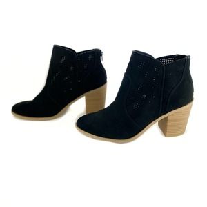 Black Booties Perforated Classic Cowboy Ankle Boots